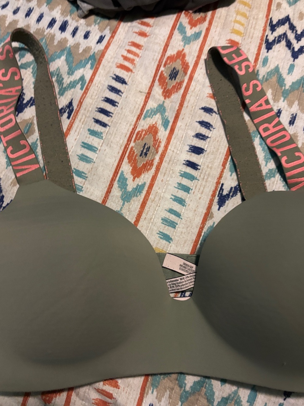 Victoria's Secret Olive Green T-Shirt Bra with Pink Branded Straps